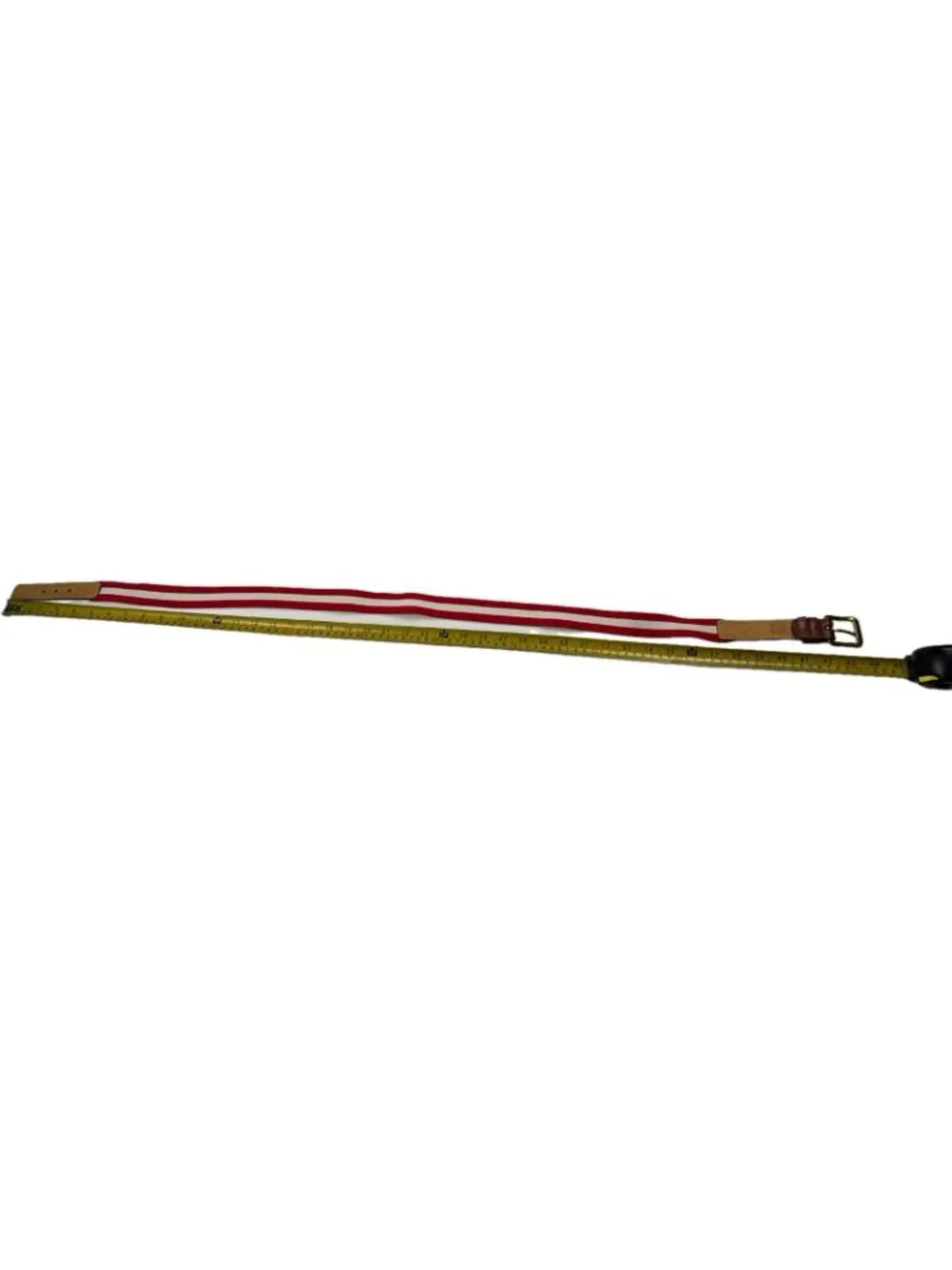 Lacoste Men’s Red White Stretch Fabric Leather Trim Skinny Belt Large 38/95